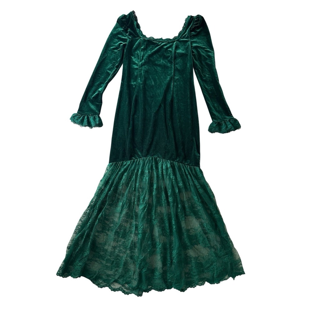 Modesees Velvet Dress NWT Large Green‎ Lace Trim L/S Castle Medieval Ren Faire